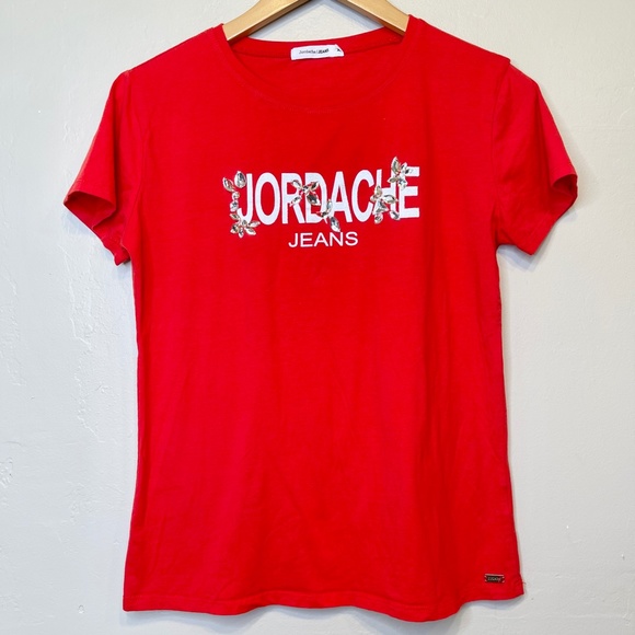 Jordache | Retro Vibes Bedazzled Spell Out Focal Point Short Sleeve Babydoll Tee - Picture 1 of 9